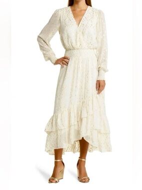 NWT Lilly Pulitzer Cristiana Long Sleeve Midi Dress Sz 4 metallic clip Coconut